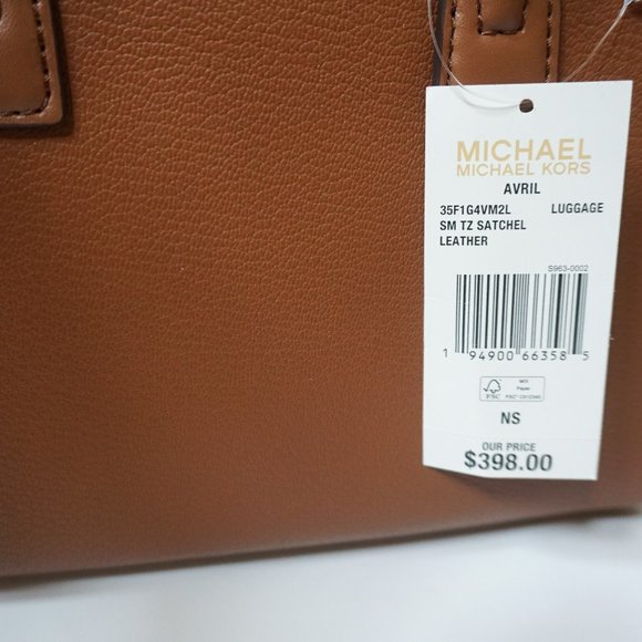 Michael Kors Avril Small Top Zip Satchel Shoulder Bag Brown Luggage - Picture 13 of 14